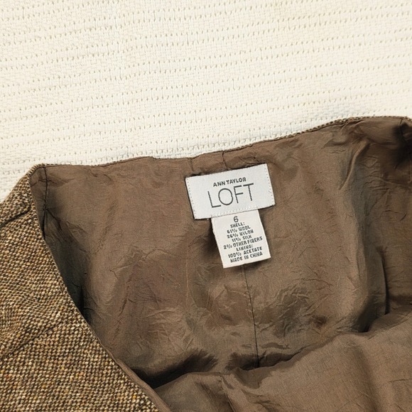 Ann Taylor Loft size 6 Brown Tweed Midi Skirt Flare A-Line Classic Business Wool - Picture 3 of 4